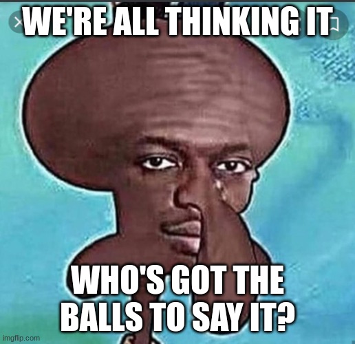 guhh squiddy | WE'RE ALL THINKING IT; WHO'S GOT THE BALLS TO SAY IT? | made w/ Imgflip meme maker