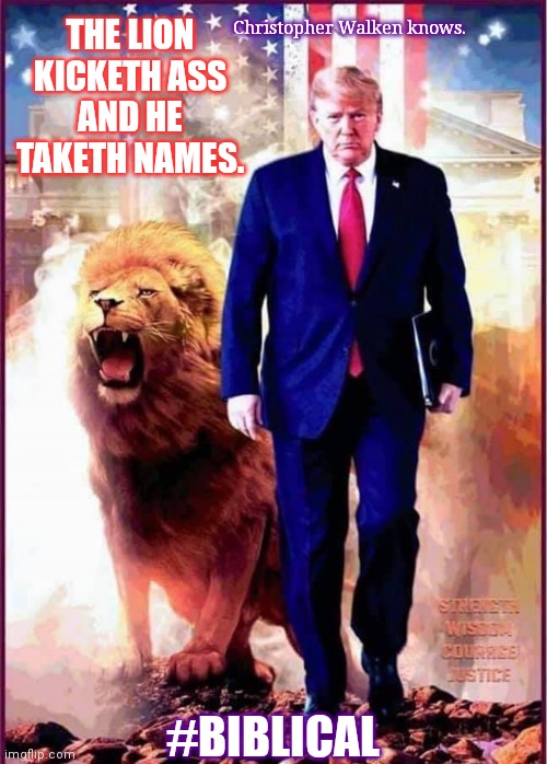 Donald means Ruler of the World. Return of God's King David?  #Ezekiel37 #SaveAmerica | Christopher Walken knows. THE LION KICKETH ASS
AND HE TAKETH NAMES. #BIBLICAL | image tagged in lion of judah,the lion king,we the people,donald trump,the great awakening,nuclear bomb mind blown | made w/ Imgflip meme maker