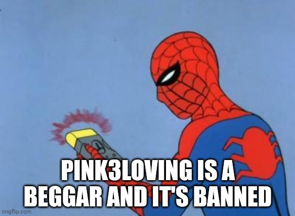 spiderman detector | PINK3LOVING IS A BEGGAR AND IT'S BANNED | image tagged in spiderman detector | made w/ Imgflip meme maker