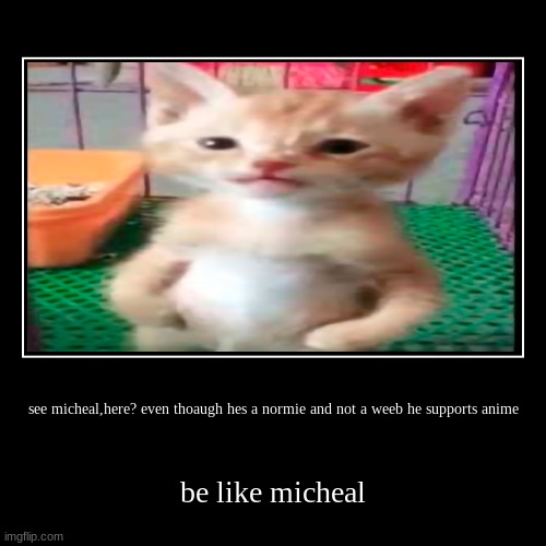 be like michael | see micheal,here? even thoaugh hes a normie and not a weeb he supports anime | be like micheal | image tagged in funny,demotivationals | made w/ Imgflip demotivational maker