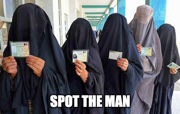 Burqa intruder | SPOT THE MAN | image tagged in burqa,intruder,woman,afghanistan,iran,arab | made w/ Imgflip meme maker