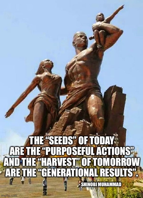 Destiny Earned | THE “SEEDS” OF TODAY ARE THE “PURPOSEFUL ACTIONS” AND THE “HARVEST” OF TOMORROW ARE THE “GENERATIONAL RESULTS”. - SHINOBI MUHAMMAD | image tagged in meme,inspiration,faith in humanity,black people,muhammad,islam | made w/ Imgflip meme maker