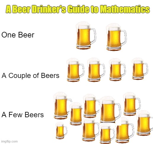 You know, I'm something of a scientist myself | A Beer Drinker's Guide to Mathematics; One Beer; A Couple of Beers; A Few Beers | image tagged in blank white template | made w/ Imgflip meme maker