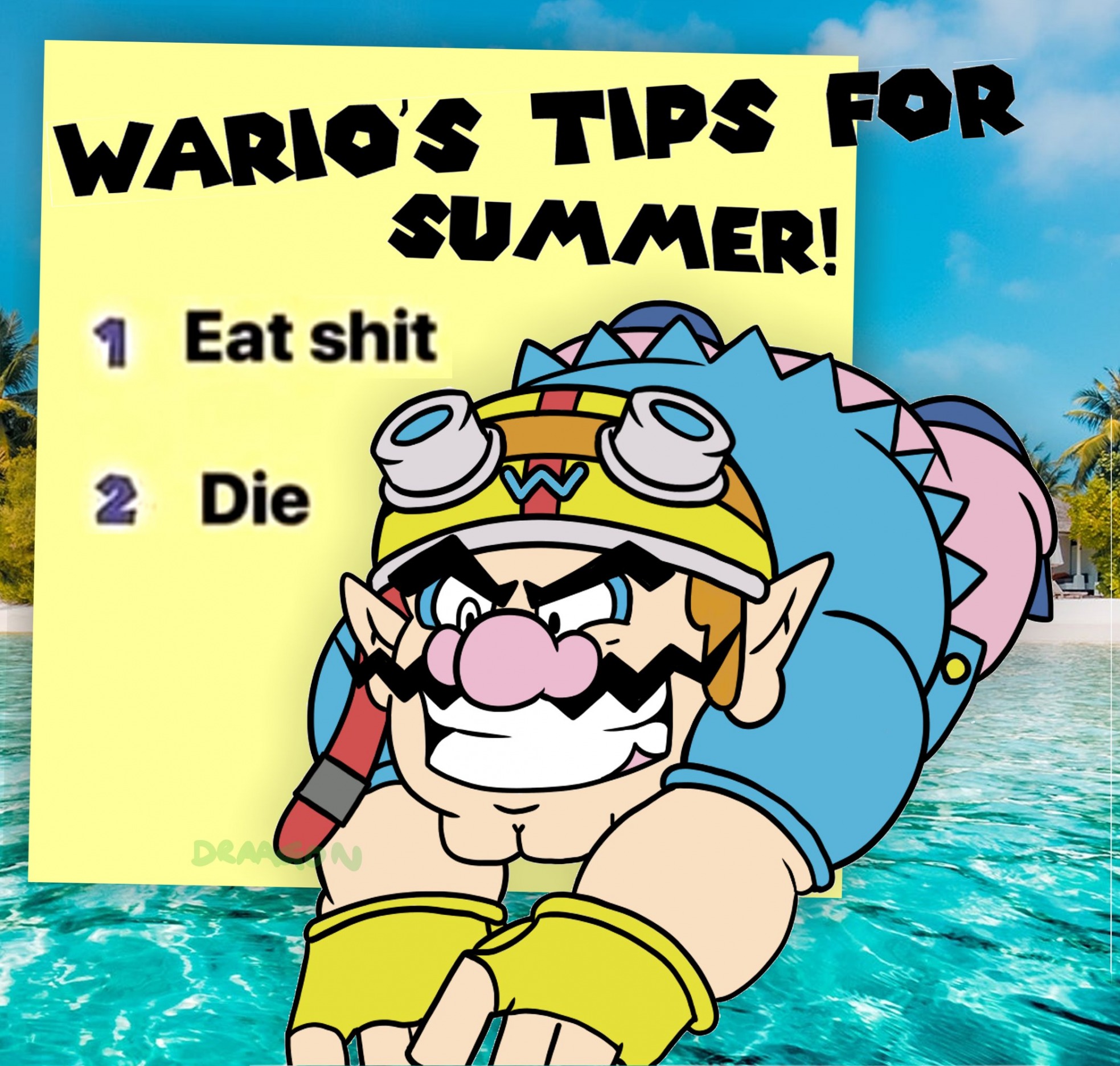 High Quality Wario’s tips for summer Blank Meme Template