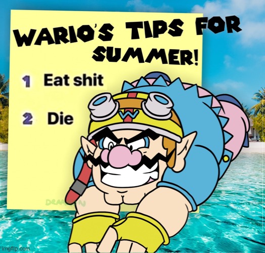 Wario’s tips for summer | image tagged in wario s tips for summer | made w/ Imgflip meme maker