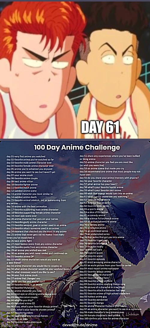 Slam Dunk( missed yesterday | DAY 61 | image tagged in 100 day anime challenge | made w/ Imgflip meme maker