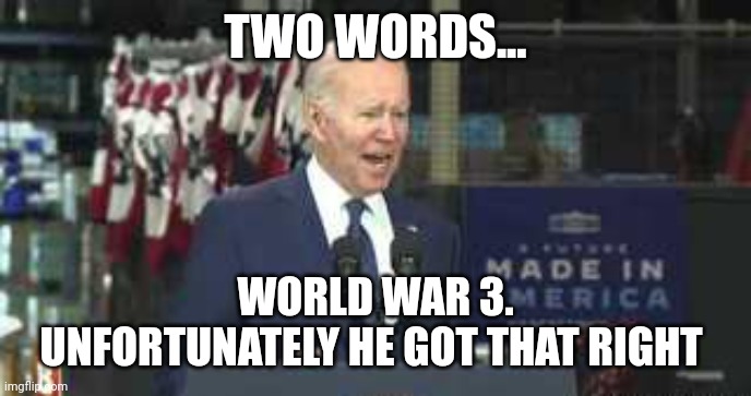 TWO WORDS... WORLD WAR 3.
UNFORTUNATELY HE GOT THAT RIGHT | made w/ Imgflip meme maker