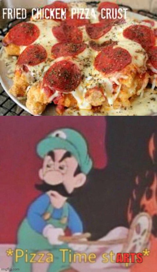 Fried Chicken Pizza Crust | image tagged in hotel mario pizza time starts,fried chicken,pizza crust,pizza,memes,foods | made w/ Imgflip meme maker