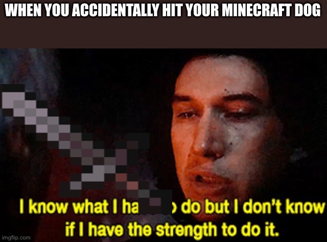Time to put him down | WHEN YOU ACCIDENTALLY HIT YOUR MINECRAFT DOG | image tagged in i know what i have to do but i don t know if i have the strength | made w/ Imgflip meme maker