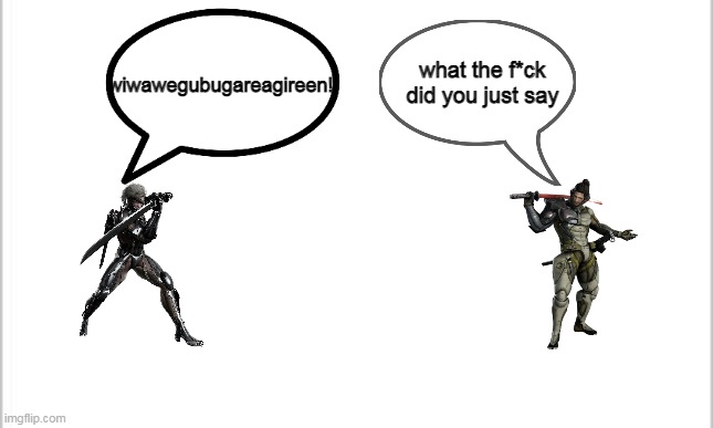 What really happened | what the f*ck did you just say; wiwawegubugareagireen! | image tagged in jetstream sam,raiden | made w/ Imgflip meme maker