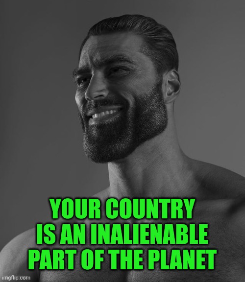 Giga Chad | YOUR COUNTRY IS AN INALIENABLE PART OF THE PLANET | image tagged in giga chad | made w/ Imgflip meme maker