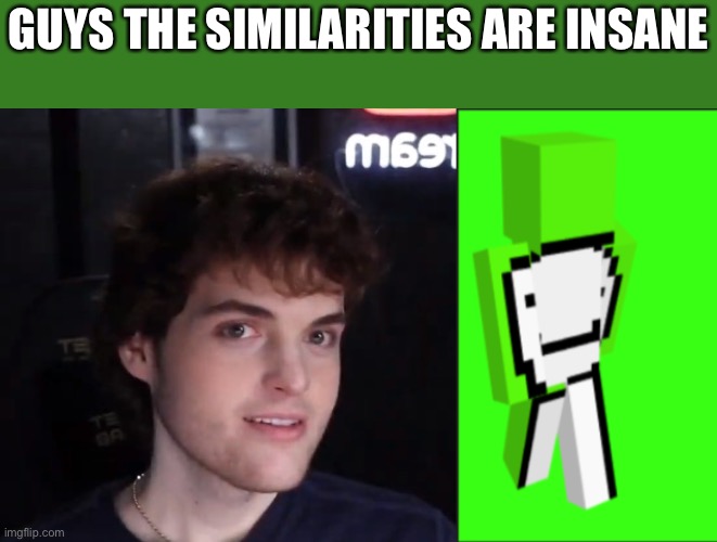 OMG | GUYS THE SIMILARITIES ARE INSANE | image tagged in dream face reveal,dream the art of minecraft | made w/ Imgflip meme maker