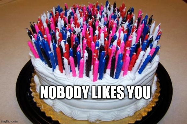 Birthday Cake | NOBODY LIKES YOU | image tagged in birthday cake | made w/ Imgflip meme maker