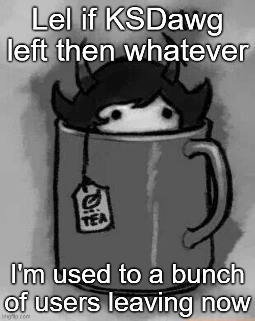 After all, I've done it myself a few times | Lel if KSDawg left then whatever; I'm used to a bunch of users leaving now | image tagged in kanaya in my tea | made w/ Imgflip meme maker