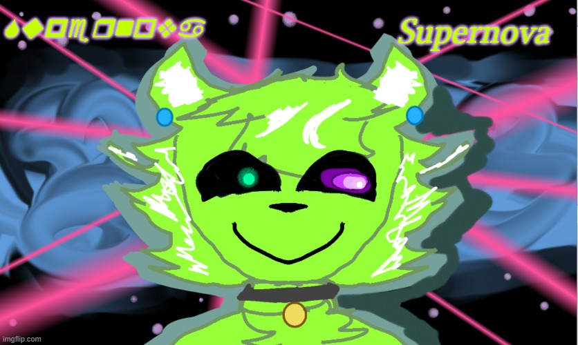 Supernova, a new sona. He is 40% Wolf, 20% Alien, and 40% Unknown. The background took too long. | Supernova; Supernova | made w/ Imgflip meme maker