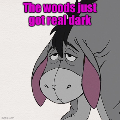 Eyeore | The woods just got real dark | image tagged in eyeore | made w/ Imgflip meme maker