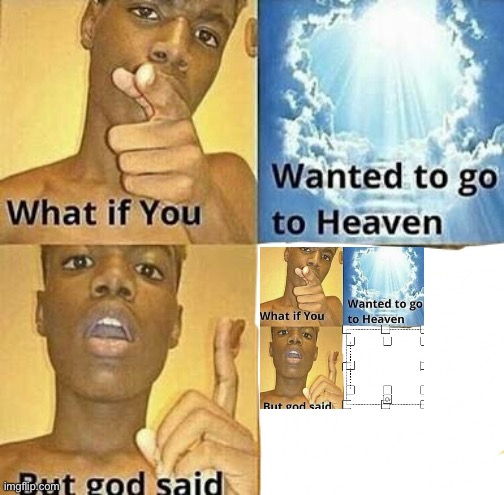 Just let me make my memes like | image tagged in what if you wanted to go to heaven,no | made w/ Imgflip meme maker
