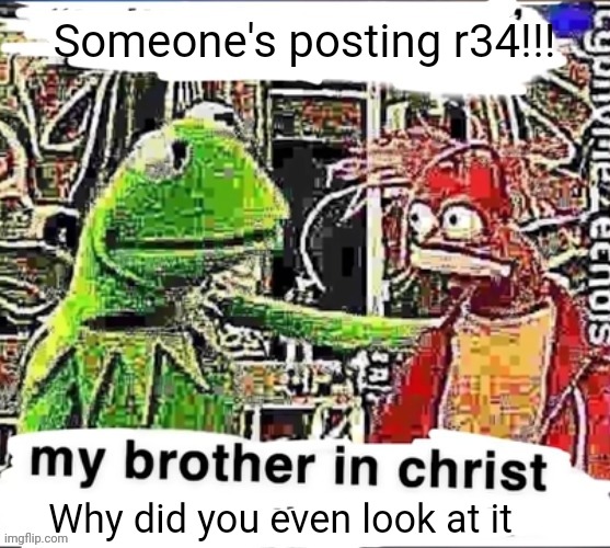 My brother in Christ | Someone's posting r34!!! Why did you even look at it | image tagged in my brother in christ | made w/ Imgflip meme maker