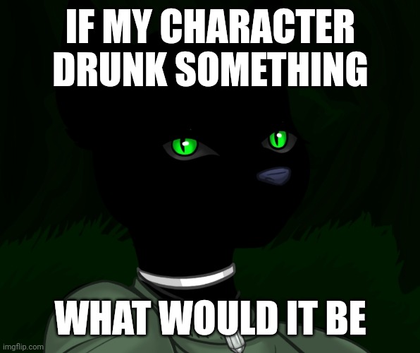 My new panther fursona | IF MY CHARACTER DRUNK SOMETHING; WHAT WOULD IT BE | image tagged in my new panther fursona | made w/ Imgflip meme maker