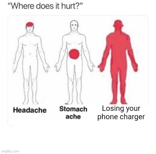 Where does it hurt |  Losing your phone charger | image tagged in where does it hurt | made w/ Imgflip meme maker