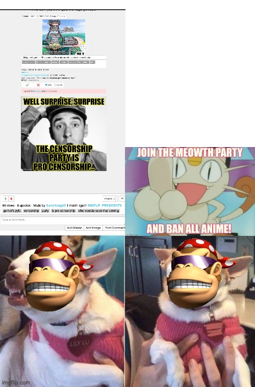 Surly surely was against censorship and now he's front and centre in censorship against anime | image tagged in angry chihuahua happy chihuahua,surly hypocrisy,anime,ban,unconstitutional | made w/ Imgflip meme maker