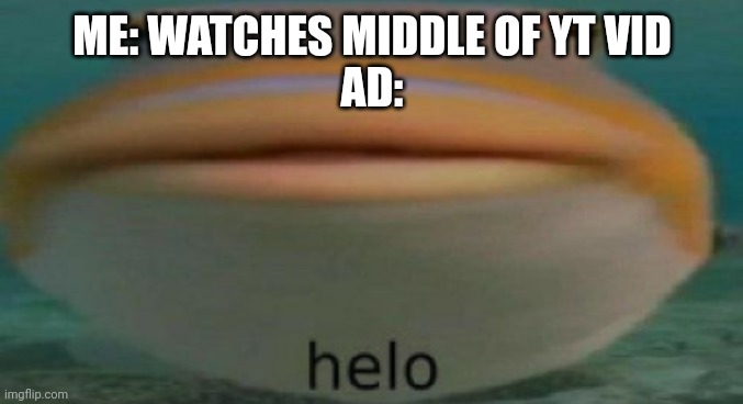 helo | ME: WATCHES MIDDLE OF YT VID
AD: | image tagged in helo | made w/ Imgflip meme maker