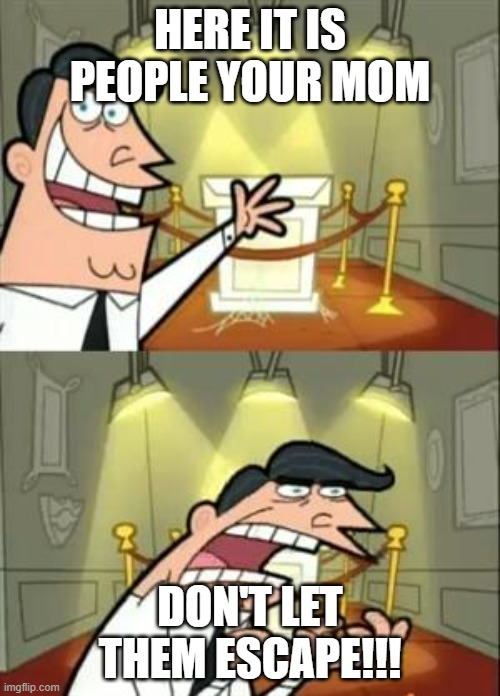 Hehe | HERE IT IS PEOPLE YOUR MOM; DON'T LET THEM ESCAPE!!! | image tagged in memes | made w/ Imgflip meme maker