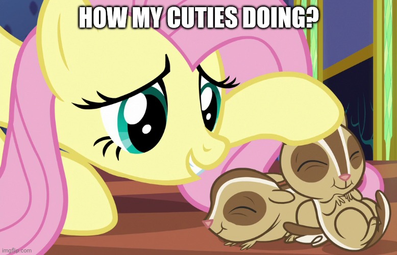 HOW MY CUTIES DOING? | image tagged in fluttershy,cute,my little pony friendship is magic | made w/ Imgflip meme maker