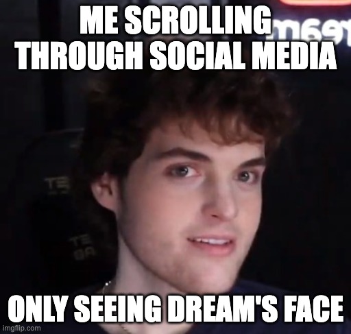finally not a dre- oh wait it's a gif | ME SCROLLING THROUGH SOCIAL MEDIA; ONLY SEEING DREAM'S FACE | image tagged in dream face reveal | made w/ Imgflip meme maker