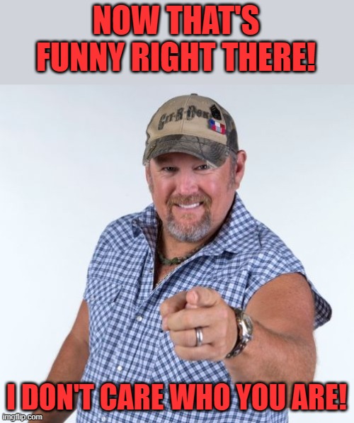 Larry the Cable Guy | NOW THAT'S FUNNY RIGHT THERE! I DON'T CARE WHO YOU ARE! | image tagged in larry the cable guy | made w/ Imgflip meme maker