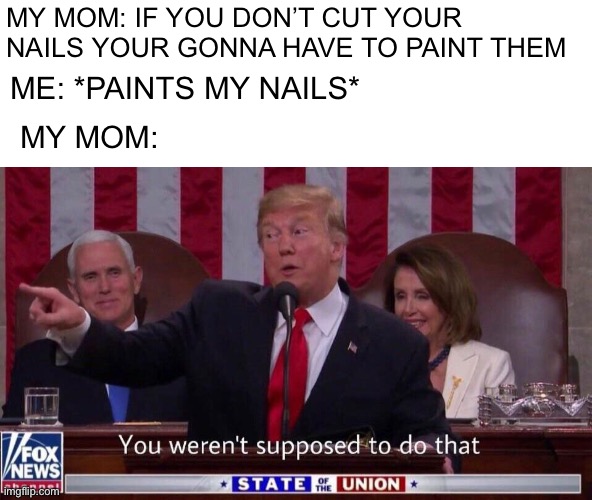 I did that | MY MOM: IF YOU DON’T CUT YOUR NAILS YOUR GONNA HAVE TO PAINT THEM; ME: *PAINTS MY NAILS*; MY MOM: | image tagged in you werent supposed to do that,memes,transgender | made w/ Imgflip meme maker