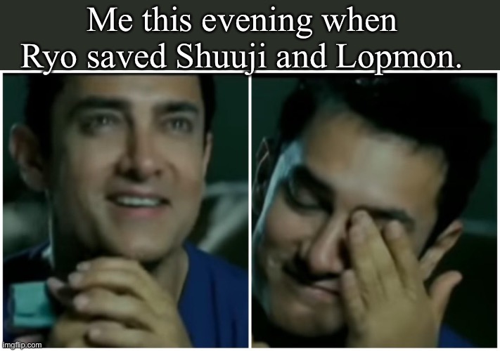 Digimon Survive hit the feels, man. | Me this evening when Ryo saved Shuuji and Lopmon. | image tagged in emotionally happy man,digimon,nintendo switch,bunny | made w/ Imgflip meme maker