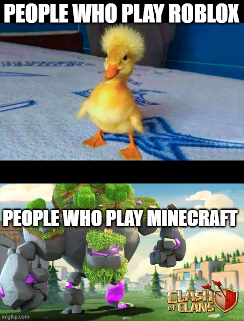 robox sucks | PEOPLE WHO PLAY ROBLOX; PEOPLE WHO PLAY MINECRAFT | image tagged in chicken | made w/ Imgflip meme maker