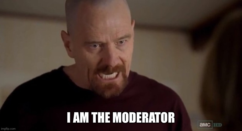 I am the one who knocks | I AM THE MODERATOR | image tagged in i am the one who knocks | made w/ Imgflip meme maker
