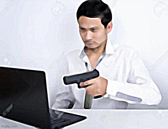 Asian dude pointing a gun at a computer | image tagged in asian dude pointing a gun at a computer | made w/ Imgflip meme maker