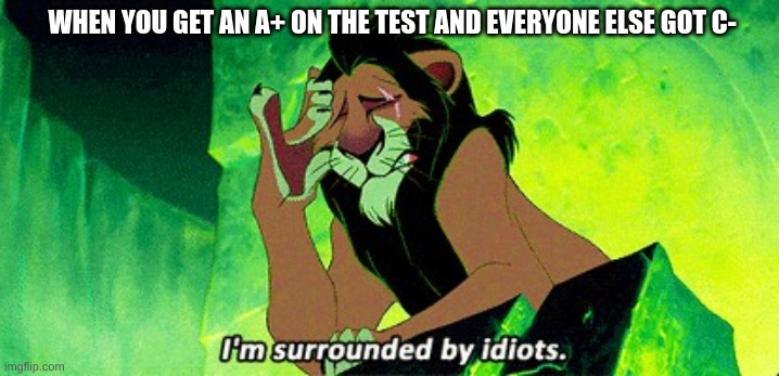 Facts tho | WHEN YOU GET AN A+ ON THE TEST AND EVERYONE ELSE GOT C- | image tagged in i'm surrounded by idiots | made w/ Imgflip meme maker