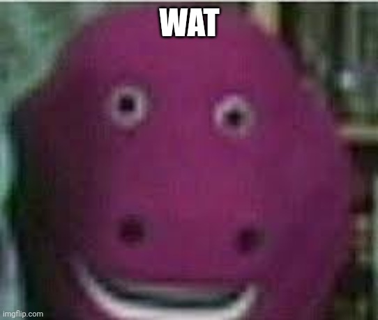 disturbed barney | WAT | image tagged in disturbed barney | made w/ Imgflip meme maker