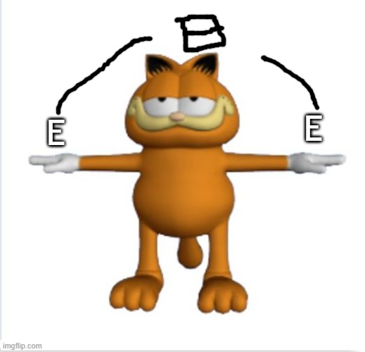 garfield t-pose | E; E | image tagged in garfield t-pose | made w/ Imgflip meme maker