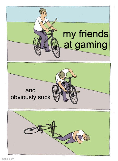 my friends | my friends at gaming; and obviously suck | image tagged in memes,bike fall | made w/ Imgflip meme maker