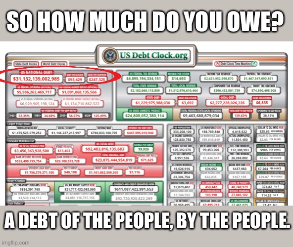 SO HOW MUCH DO YOU OWE? A DEBT OF THE PEOPLE, BY THE PEOPLE. | made w/ Imgflip meme maker