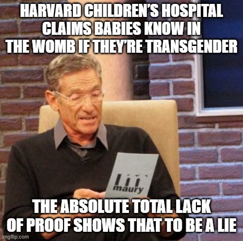 Throwing everything at the wall to see what sticks | HARVARD CHILDREN’S HOSPITAL CLAIMS BABIES KNOW IN THE WOMB IF THEY’RE TRANSGENDER; THE ABSOLUTE TOTAL LACK OF PROOF SHOWS THAT TO BE A LIE | image tagged in memes,maury lie detector | made w/ Imgflip meme maker