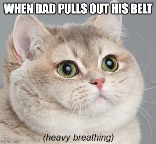 *heavy breathing* | WHEN DAD PULLS OUT HIS BELT | image tagged in memes,heavy breathing cat | made w/ Imgflip meme maker