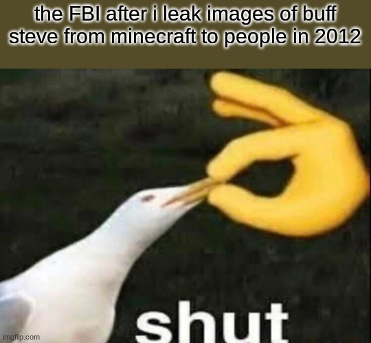 SHUT | the FBI after i leak images of buff steve from minecraft to people in 2012 | image tagged in shut | made w/ Imgflip meme maker