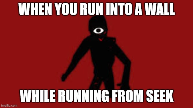 Walls are painful | WHEN YOU RUN INTO A WALL; WHILE RUNNING FROM SEEK | image tagged in seek | made w/ Imgflip meme maker