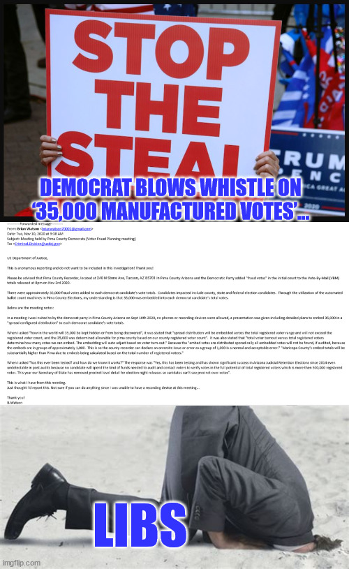 Yes...more and more proof... and the bureaucrats in DC covered it up... | DEMOCRAT BLOWS WHISTLE ON ‘35,000 MANUFACTURED VOTES’…; LIBS | image tagged in stolen,election 2020 | made w/ Imgflip meme maker