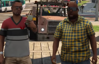 Two guys and an oncoming tow truck Blank Meme Template