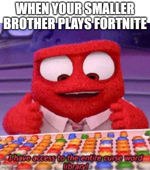 random memes | WHEN YOUR SMALLER BROTHER PLAYS FORTNITE | image tagged in i have access to the entire curse world library | made w/ Imgflip meme maker