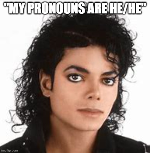 hee hee | "MY PRONOUNS ARE HE/HE" | image tagged in micheal jackson | made w/ Imgflip meme maker