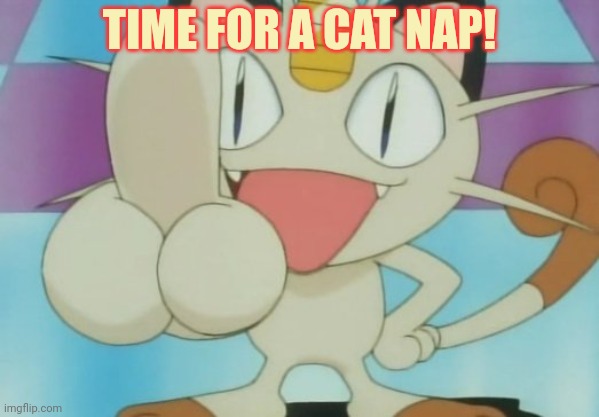 Meowth Dickhand | TIME FOR A CAT NAP! | image tagged in meowth dickhand | made w/ Imgflip meme maker