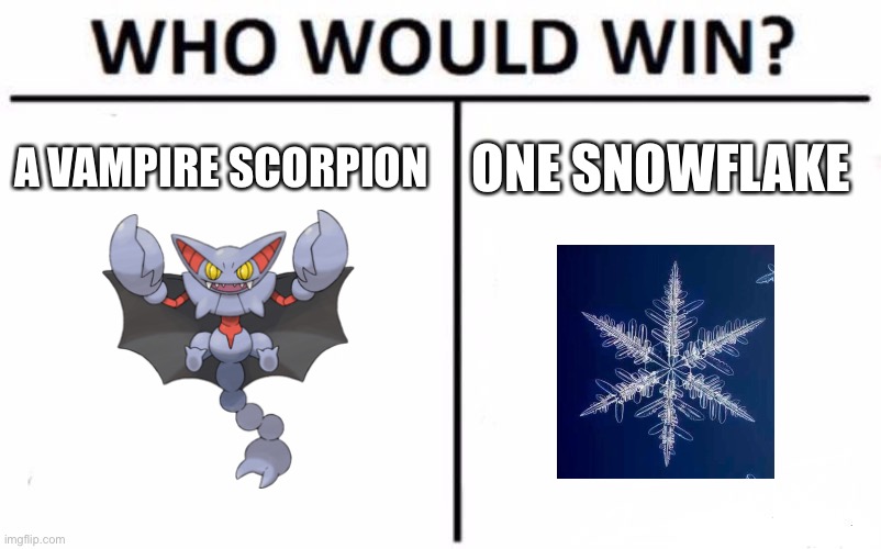 Who Would Win? | A VAMPIRE SCORPION; ONE SNOWFLAKE | image tagged in memes,who would win | made w/ Imgflip meme maker